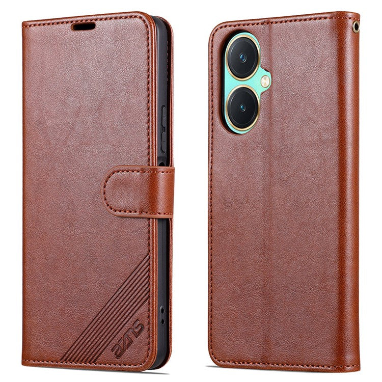 AZNS For vivo Y35+ 5G / Y35m+ 5G / Y27 4G Leather Case Wallet Protective Phone Cover - Brown