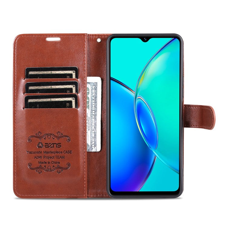 AZNS For vivo Y35+ 5G / Y35m+ 5G / Y27 4G Leather Case Wallet Protective Phone Cover - Brown