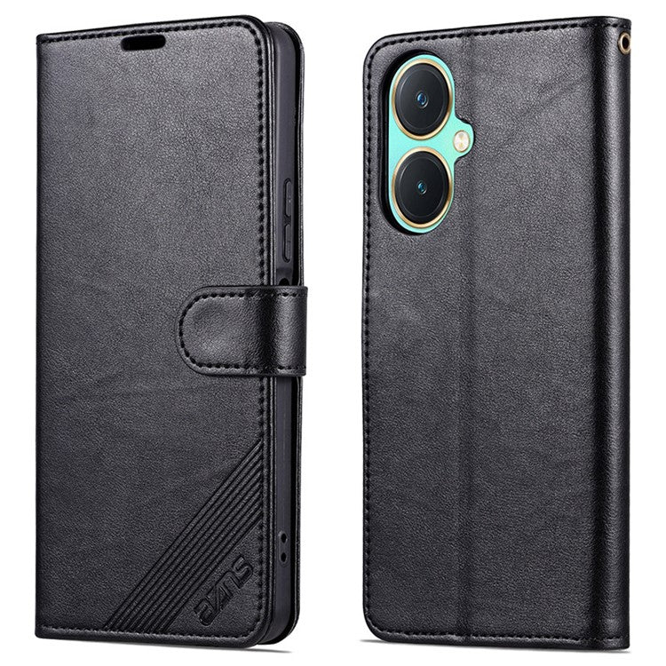 AZNS For vivo Y35+ 5G / Y35m+ 5G / Y27 4G Leather Case Wallet Protective Phone Cover - Black