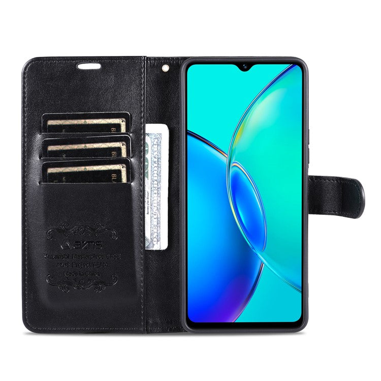 AZNS For vivo Y35+ 5G / Y35m+ 5G / Y27 4G Leather Case Wallet Protective Phone Cover - Black