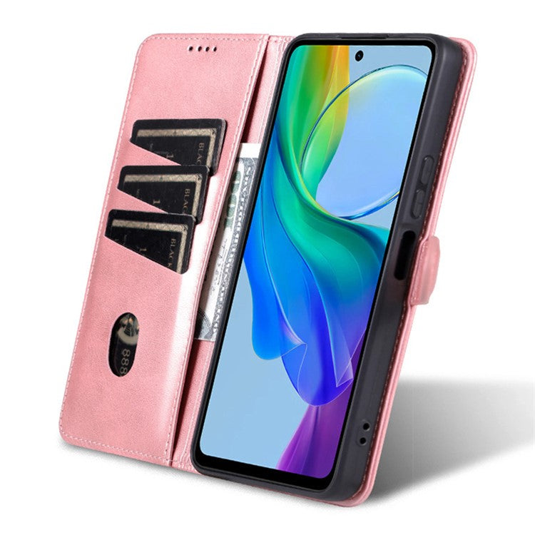 AZNS For vivo Y35+ 5G / Y35m+ 5G Case PU Leather Wallet Protective Phone Cover - Rose Gold