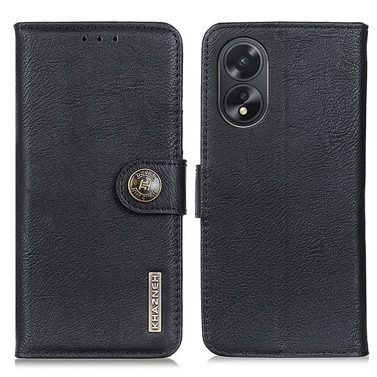 KHAZNEH Phone Cover for Oppo A38 4G Case Cowhide Texture Anti-drop PU Leather Stand Wallet - Black