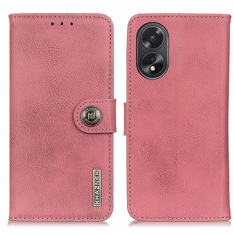 KHAZNEH Phone Cover for Oppo A38 4G Case Cowhide Texture Anti-drop PU Leather Stand Wallet - Pink