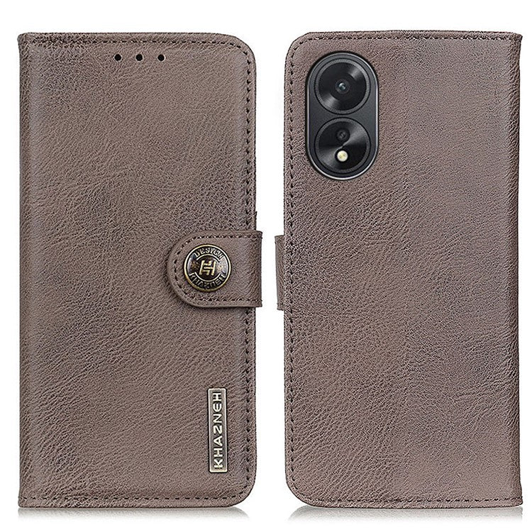 KHAZNEH Phone Cover for Oppo A38 4G Case Cowhide Texture Anti-drop PU Leather Stand Wallet - Khaki