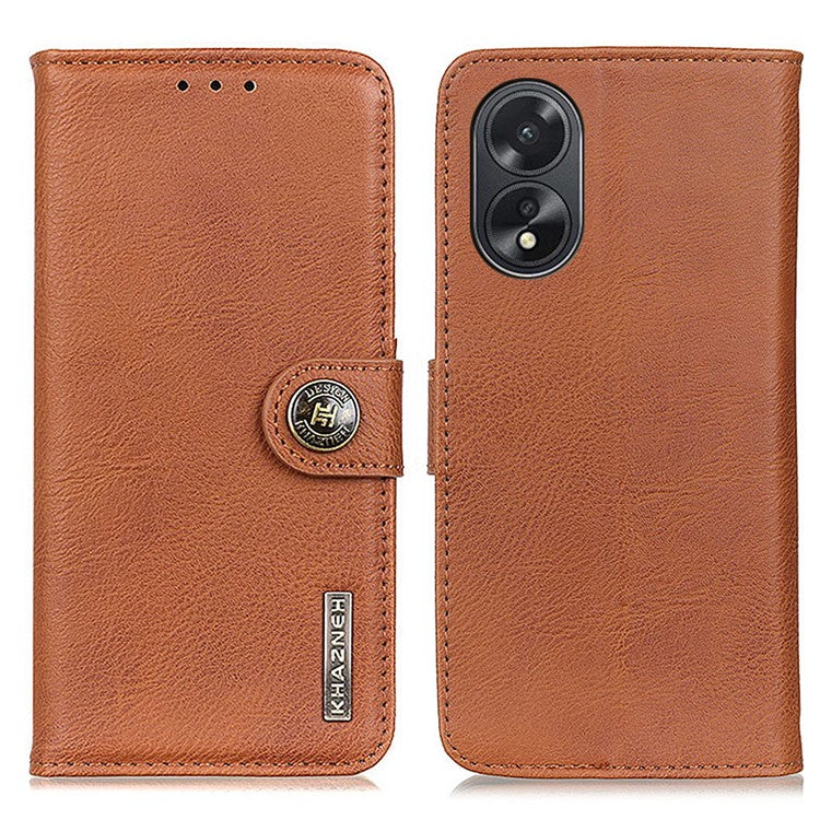 KHAZNEH Phone Cover for Oppo A38 4G Case Cowhide Texture Anti-drop PU Leather Stand Wallet - Brown