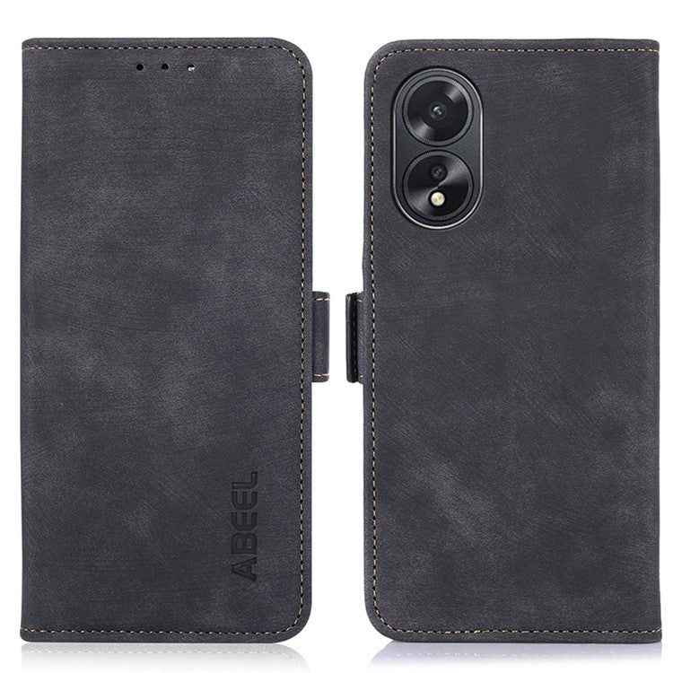 ABEEL For Oppo A38 4G Case Shockproof Retro Texture Phone Stand Cover PU Leather Wallet - Black