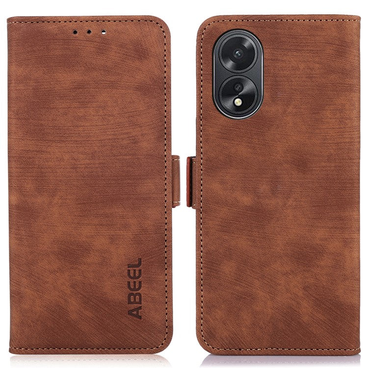 ABEEL For Oppo A38 4G Case Shockproof Retro Texture Phone Stand Cover PU Leather Wallet - Brown