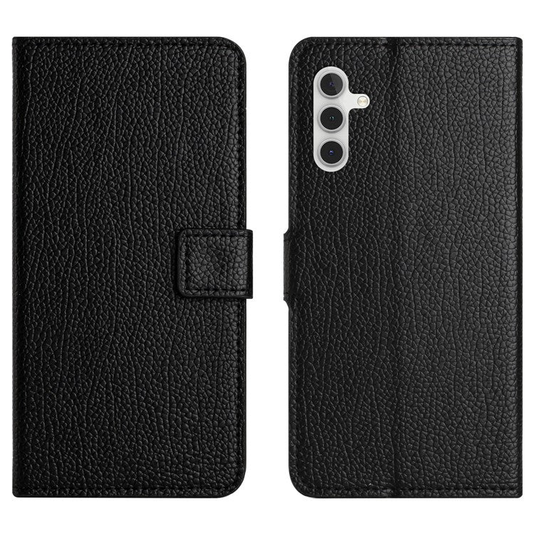 For Samsung Galaxy A15 5G Case Litchi Texture Leather Phone Cover with Wallet - Black