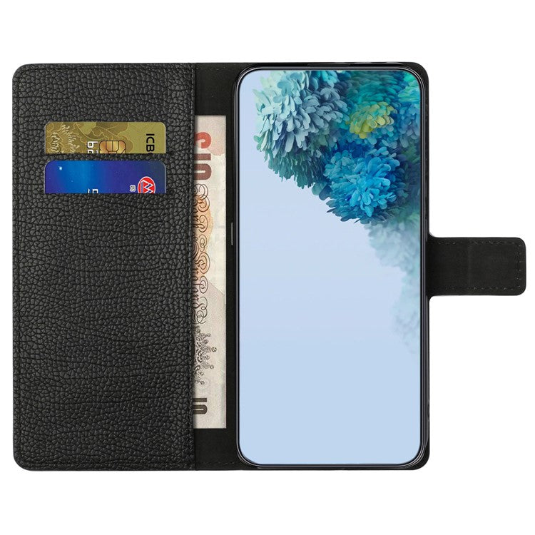 For Samsung Galaxy A15 5G Case Litchi Texture Leather Phone Cover with Wallet - Black