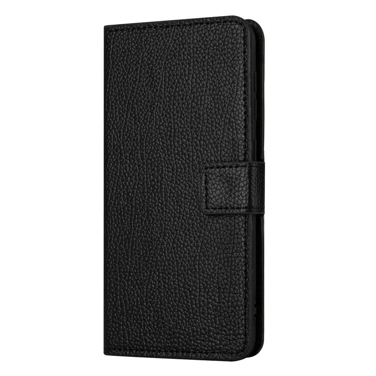 For Samsung Galaxy A15 5G Case Litchi Texture Leather Phone Cover with Wallet - Black