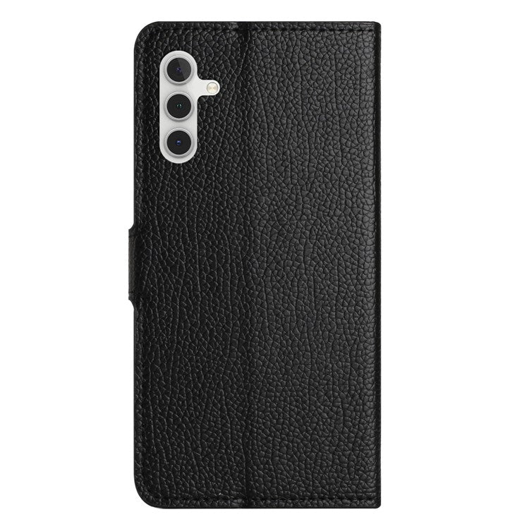 For Samsung Galaxy A15 5G Case Litchi Texture Leather Phone Cover with Wallet - Black