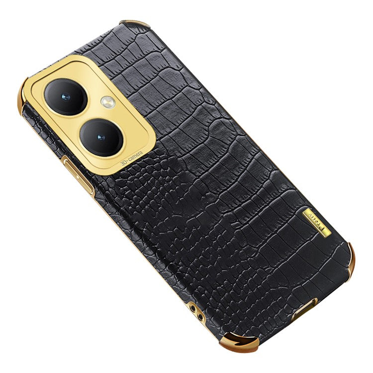 For vivo Y35+ 5G Case Electroplated Crocodile Texture Leather+TPU Phone Protector - Black