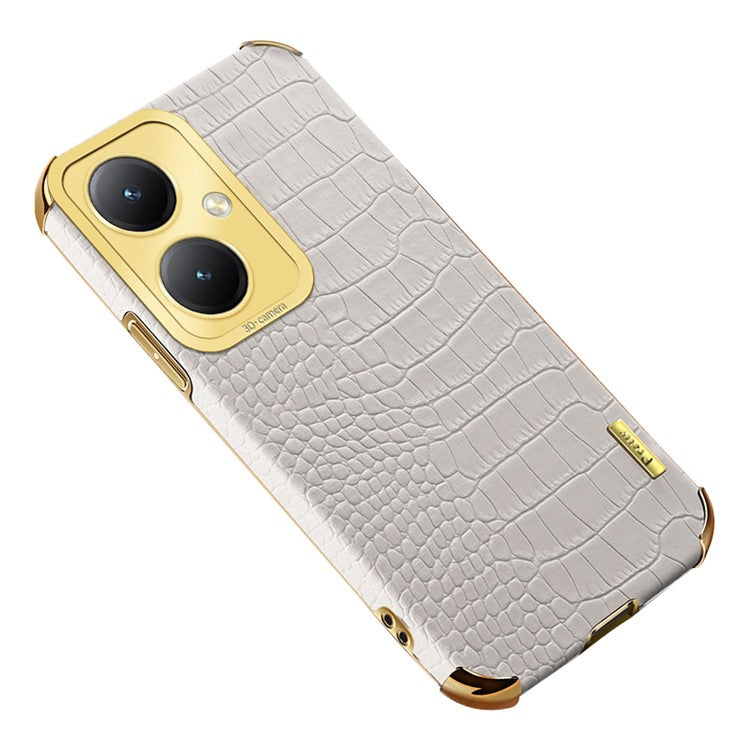 For vivo Y35+ 5G Case Electroplated Crocodile Texture Leather+TPU Phone Protector - White