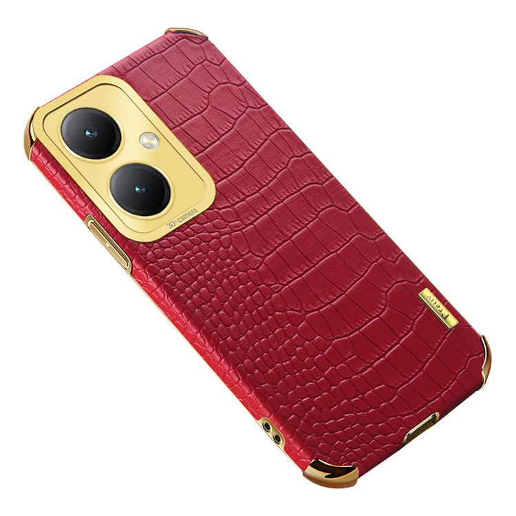 For vivo Y35+ 5G Case Electroplated Crocodile Texture Leather+TPU Phone Protector - Red