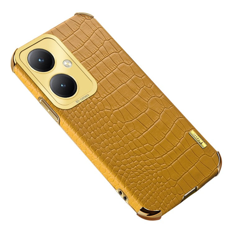 For vivo Y35+ 5G Case Electroplated Crocodile Texture Leather+TPU Phone Protector - Yellow