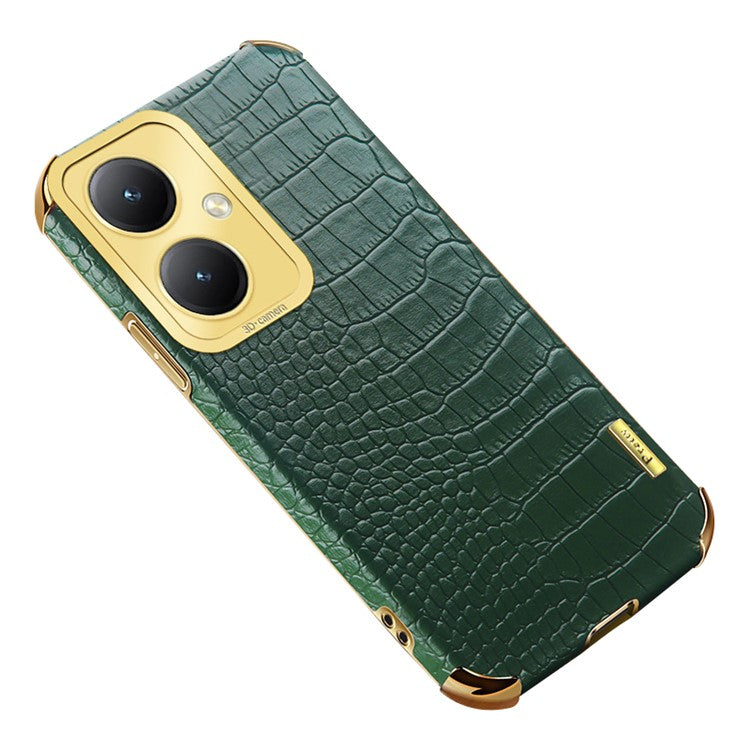 For vivo Y35+ 5G Case Electroplated Crocodile Texture Leather+TPU Phone Protector - Green