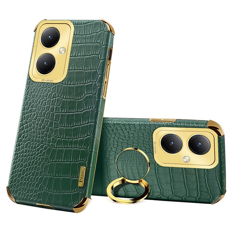 For vivo Y35+ 5G Case Ring Kickstand Crocodile Texture Anti-drop Leather+TPU Phone Cover - Green