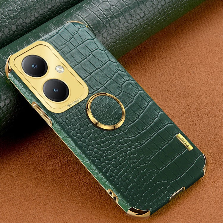 For vivo Y35+ 5G Case Ring Kickstand Crocodile Texture Anti-drop Leather+TPU Phone Cover - Green