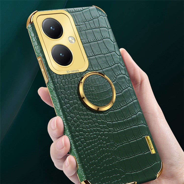 For vivo Y35+ 5G Case Ring Kickstand Crocodile Texture Anti-drop Leather+TPU Phone Cover - Green