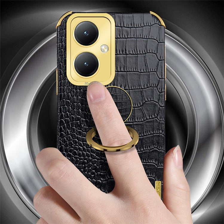 For vivo Y35+ 5G Case Ring Kickstand Crocodile Texture Anti-drop Leather+TPU Phone Cover - Green