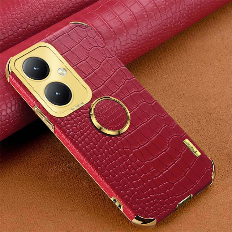 For vivo Y35+ 5G Case Ring Kickstand Crocodile Texture Anti-drop Leather+TPU Phone Cover - Red