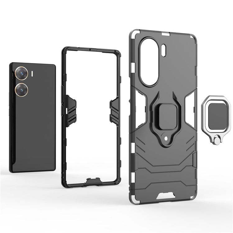 Phone Cover for vivo V29e (India) 5G Case TPU+PC Ring Holder Kickstand Phone Shell - Black