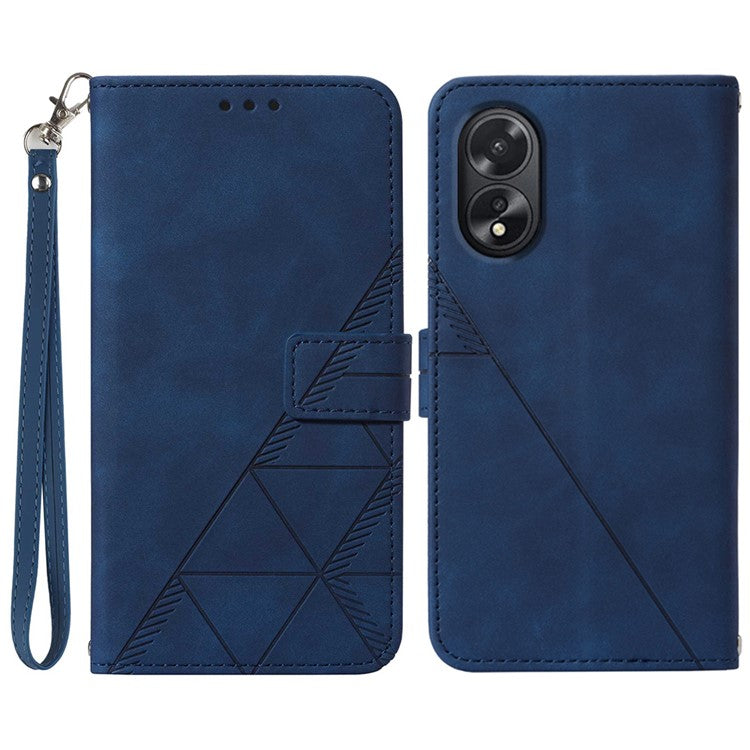 YB Imprinting Series-1 For Oppo A38 4G Phone Case Stand Wallet Leather Cover with Strap - Sapphire