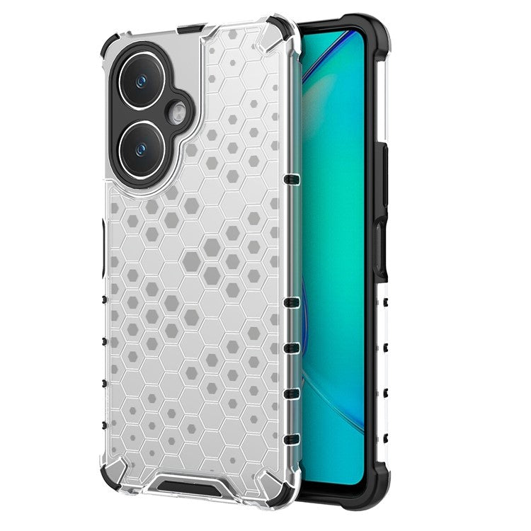 For vivo V27 4G Case TPU+PC Honeycomb Texture Mobile Phone Cover - Grey