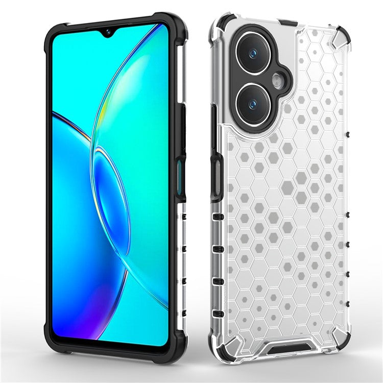 For vivo V27 4G Case TPU+PC Honeycomb Texture Mobile Phone Cover - Grey