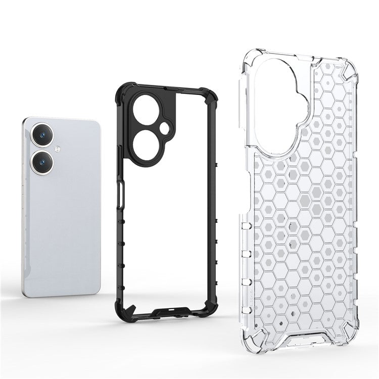 For vivo V27 4G Case TPU+PC Honeycomb Texture Mobile Phone Cover - Grey