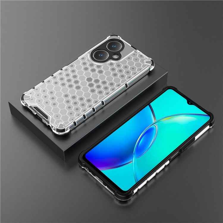 For vivo V27 4G Case TPU+PC Honeycomb Texture Mobile Phone Cover - Grey