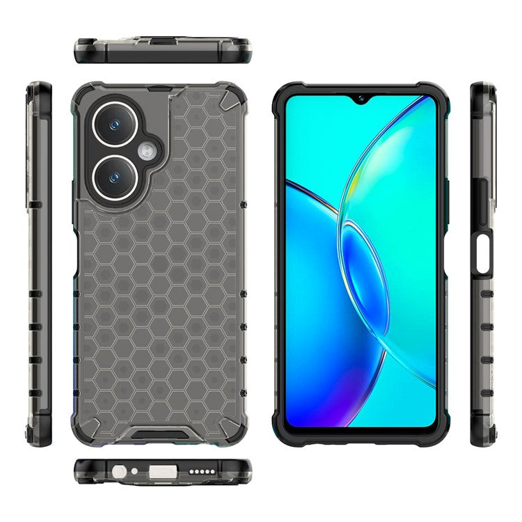 For vivo V27 4G Case TPU+PC Honeycomb Texture Mobile Phone Cover - Black