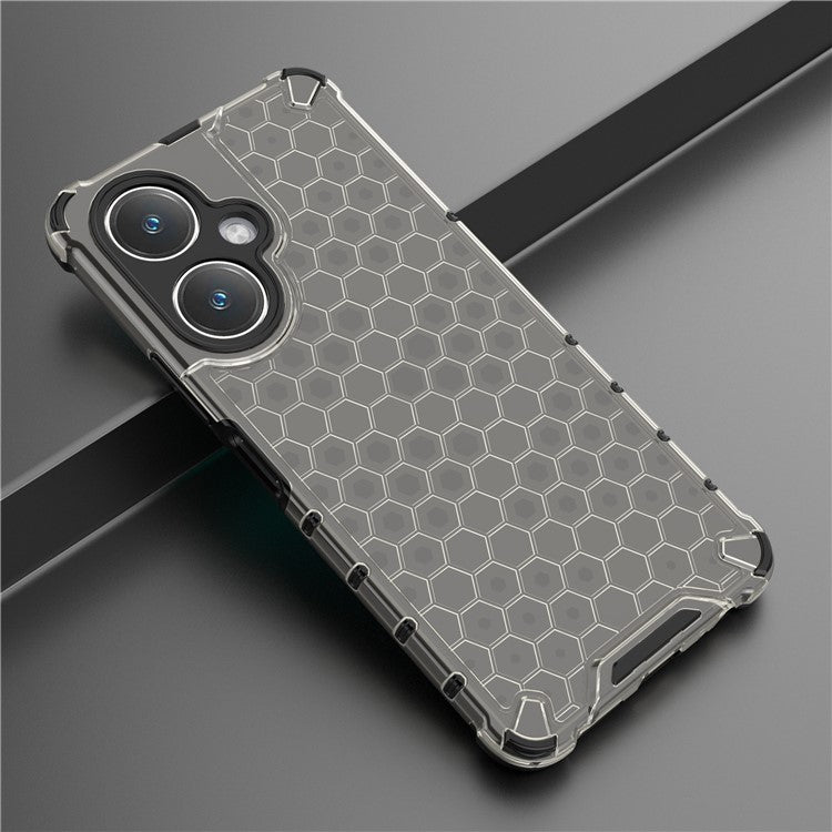 For vivo V27 4G Case TPU+PC Honeycomb Texture Mobile Phone Cover - Black