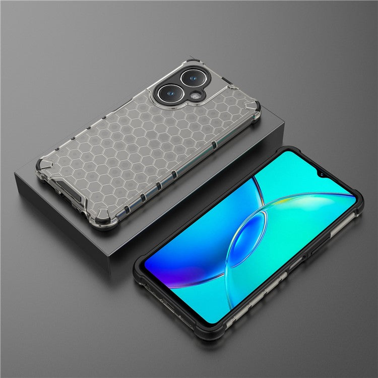 For vivo V27 4G Case TPU+PC Honeycomb Texture Mobile Phone Cover - Black