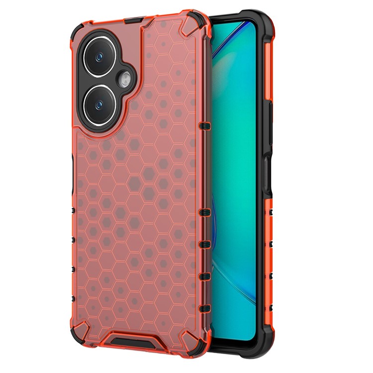 For vivo V27 4G Case TPU+PC Honeycomb Texture Mobile Phone Cover - Red