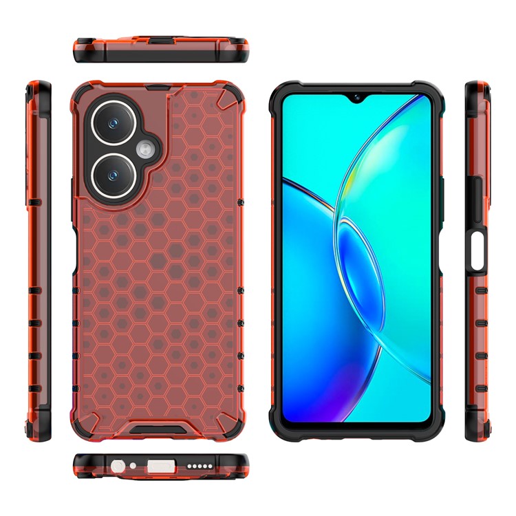 For vivo V27 4G Case TPU+PC Honeycomb Texture Mobile Phone Cover - Red