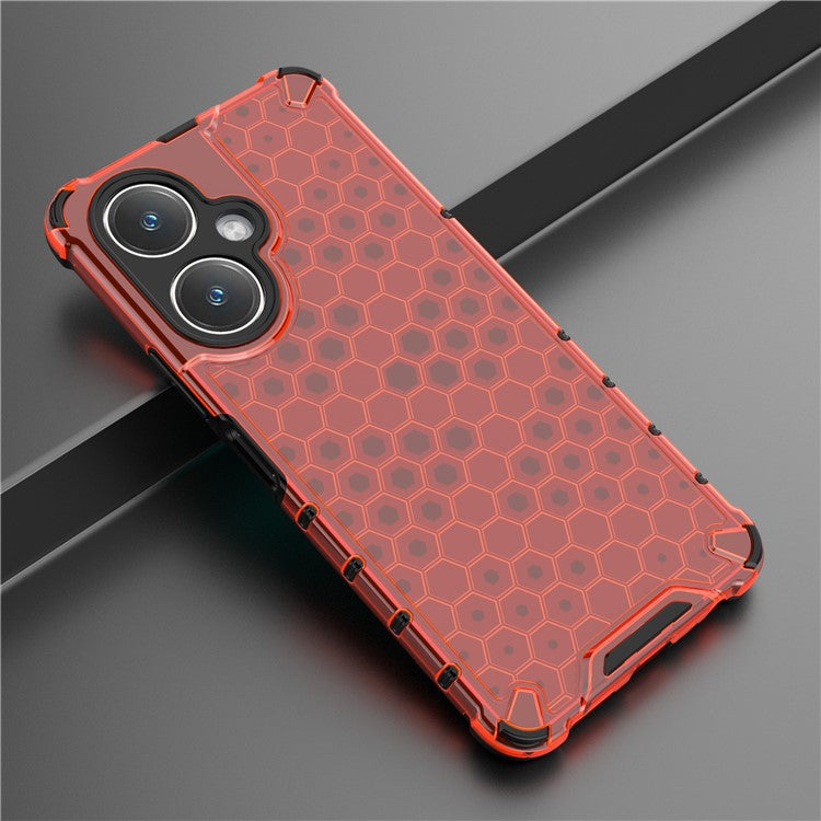 For vivo V27 4G Case TPU+PC Honeycomb Texture Mobile Phone Cover - Red