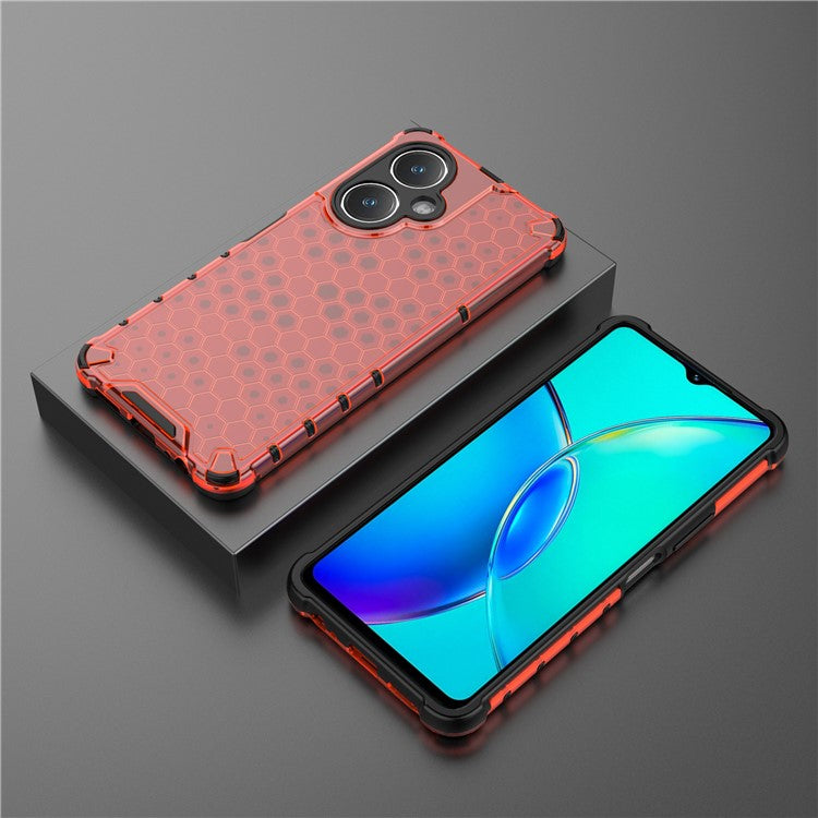 For vivo V27 4G Case TPU+PC Honeycomb Texture Mobile Phone Cover - Red