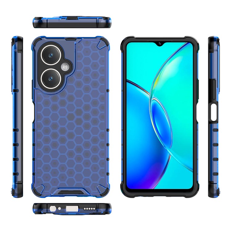 For vivo V27 4G Case TPU+PC Honeycomb Texture Mobile Phone Cover - Blue