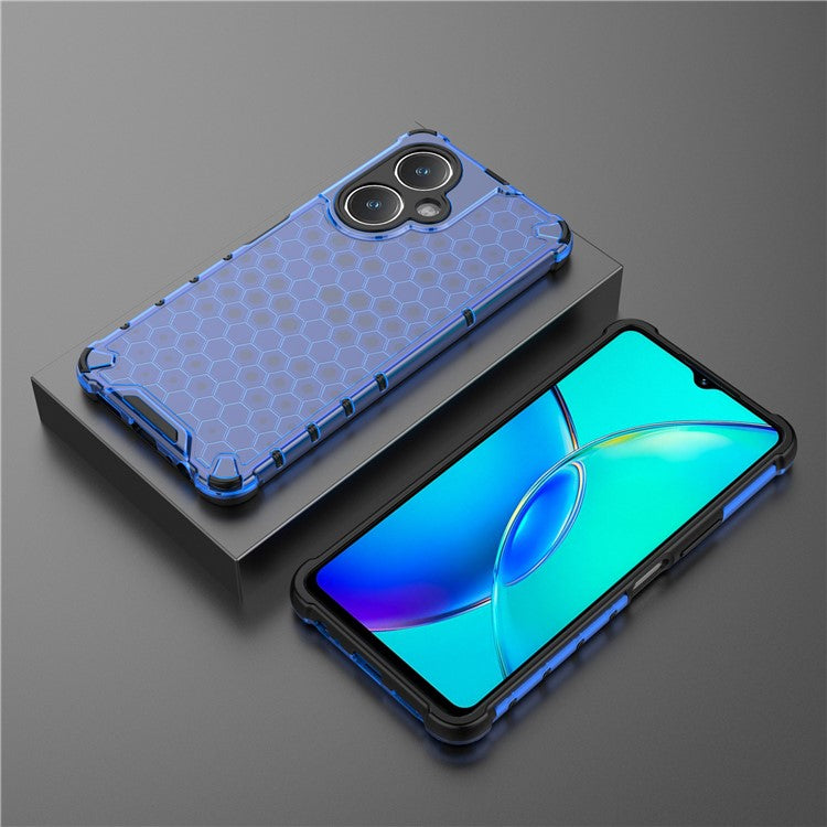 For vivo V27 4G Case TPU+PC Honeycomb Texture Mobile Phone Cover - Blue