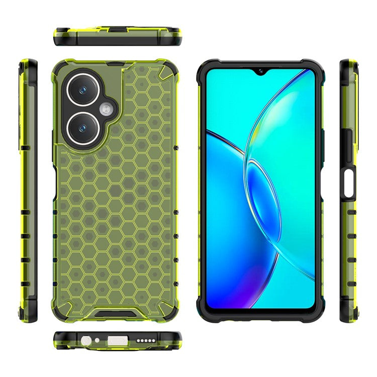 For vivo V27 4G Case TPU+PC Honeycomb Texture Mobile Phone Cover - Green