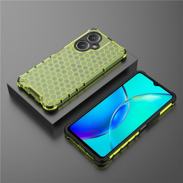 For vivo V27 4G Case TPU+PC Honeycomb Texture Mobile Phone Cover - Green