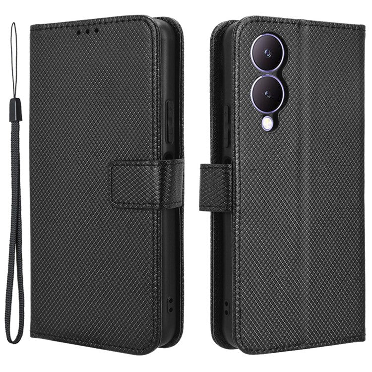 For vivo Y17s 4G / Y33t (2023) V2317A Leather Case Wallet Phone Protective Phone Cover - Black