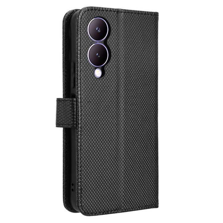 For vivo Y17s 4G / Y33t (2023) V2317A Leather Case Wallet Phone Protective Phone Cover - Black