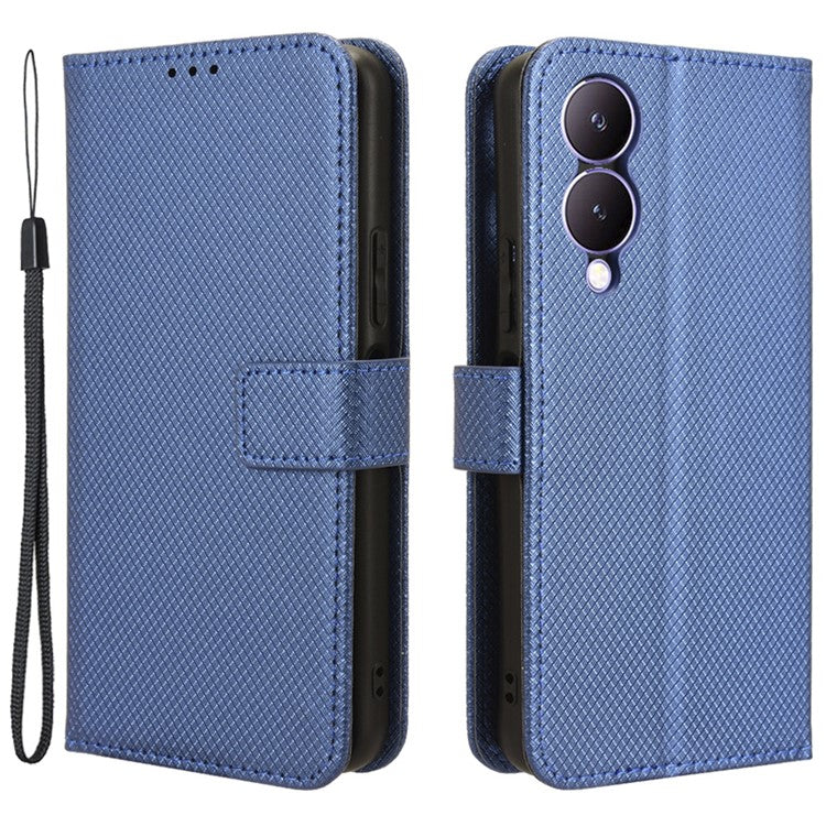 For vivo Y17s 4G / Y33t (2023) V2317A Leather Case Wallet Phone Protective Phone Cover - Blue