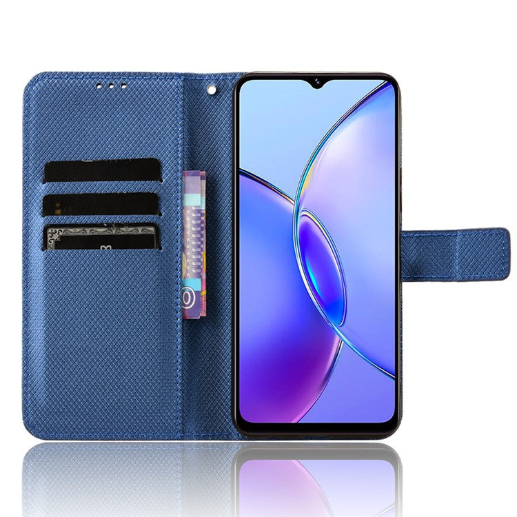 For vivo Y17s 4G / Y33t (2023) V2317A Leather Case Wallet Phone Protective Phone Cover - Blue