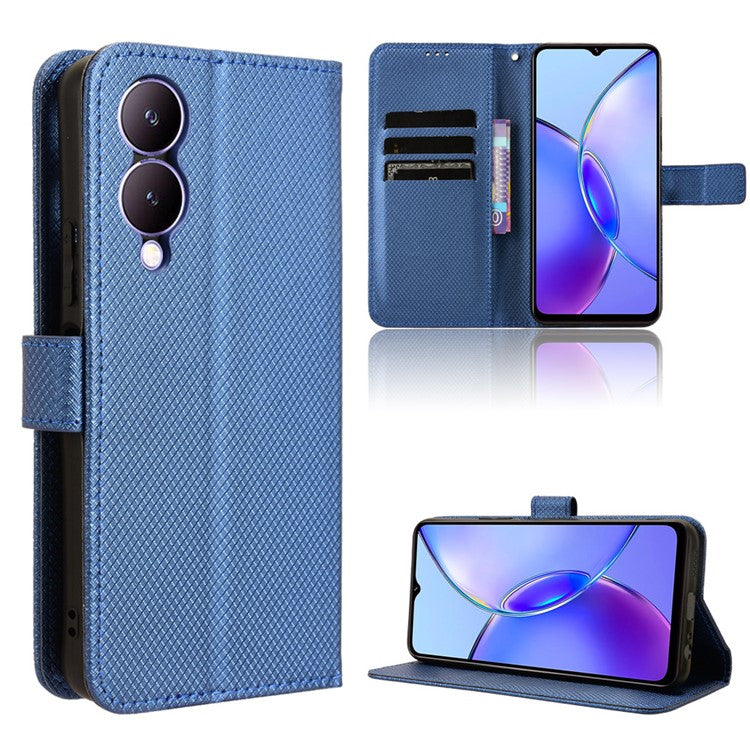 For vivo Y17s 4G / Y33t (2023) V2317A Leather Case Wallet Phone Protective Phone Cover - Blue