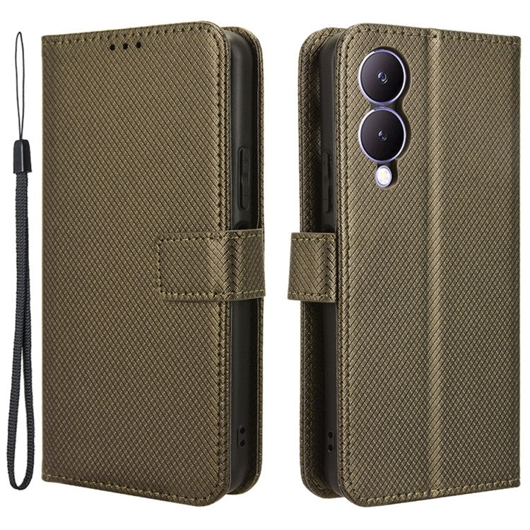 For vivo Y17s 4G / Y33t (2023) V2317A Leather Case Wallet Phone Protective Phone Cover - Brown