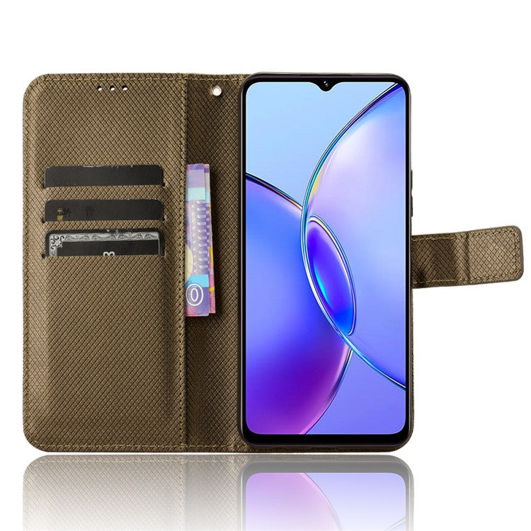 For vivo Y17s 4G / Y33t (2023) V2317A Leather Case Wallet Phone Protective Phone Cover - Brown