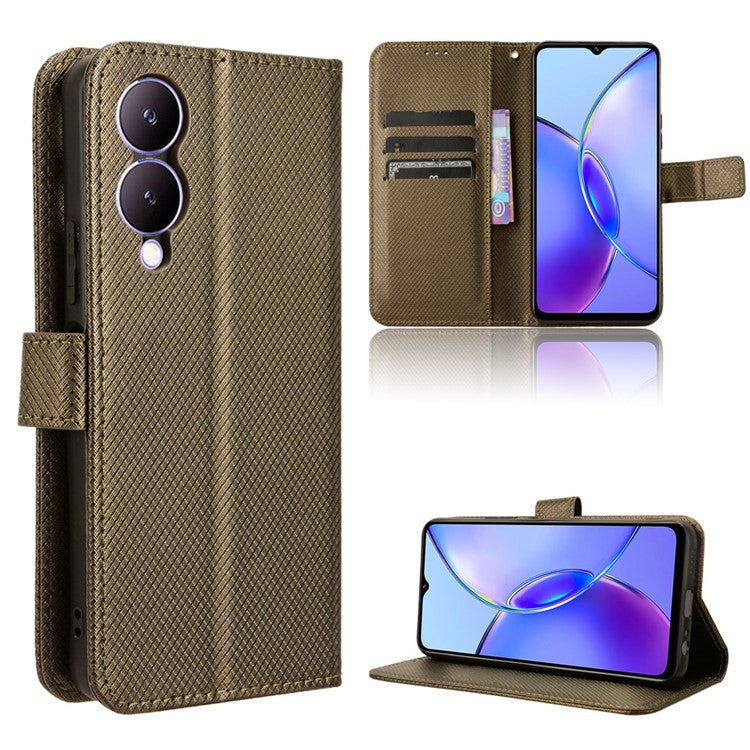 For vivo Y17s 4G / Y33t (2023) V2317A Leather Case Wallet Phone Protective Phone Cover - Brown